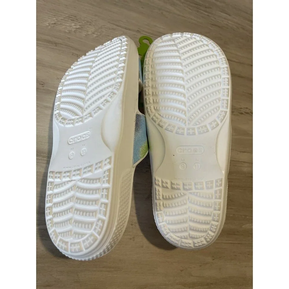 Crocs Classic Sandals Two-Strap Slides White Spray‎ Dye Men’s 9 Womens Size 11